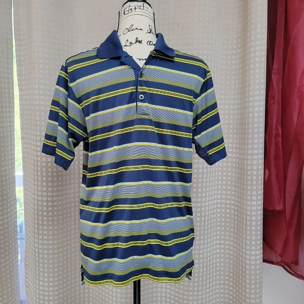 Adidas Men's Polo Shirt with Horizontal Stripes - Size Medium